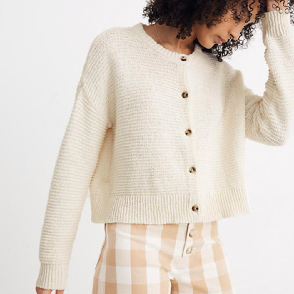 Madewell Womens Ivory Deville Button Front Cardigan Sweater Textured Small